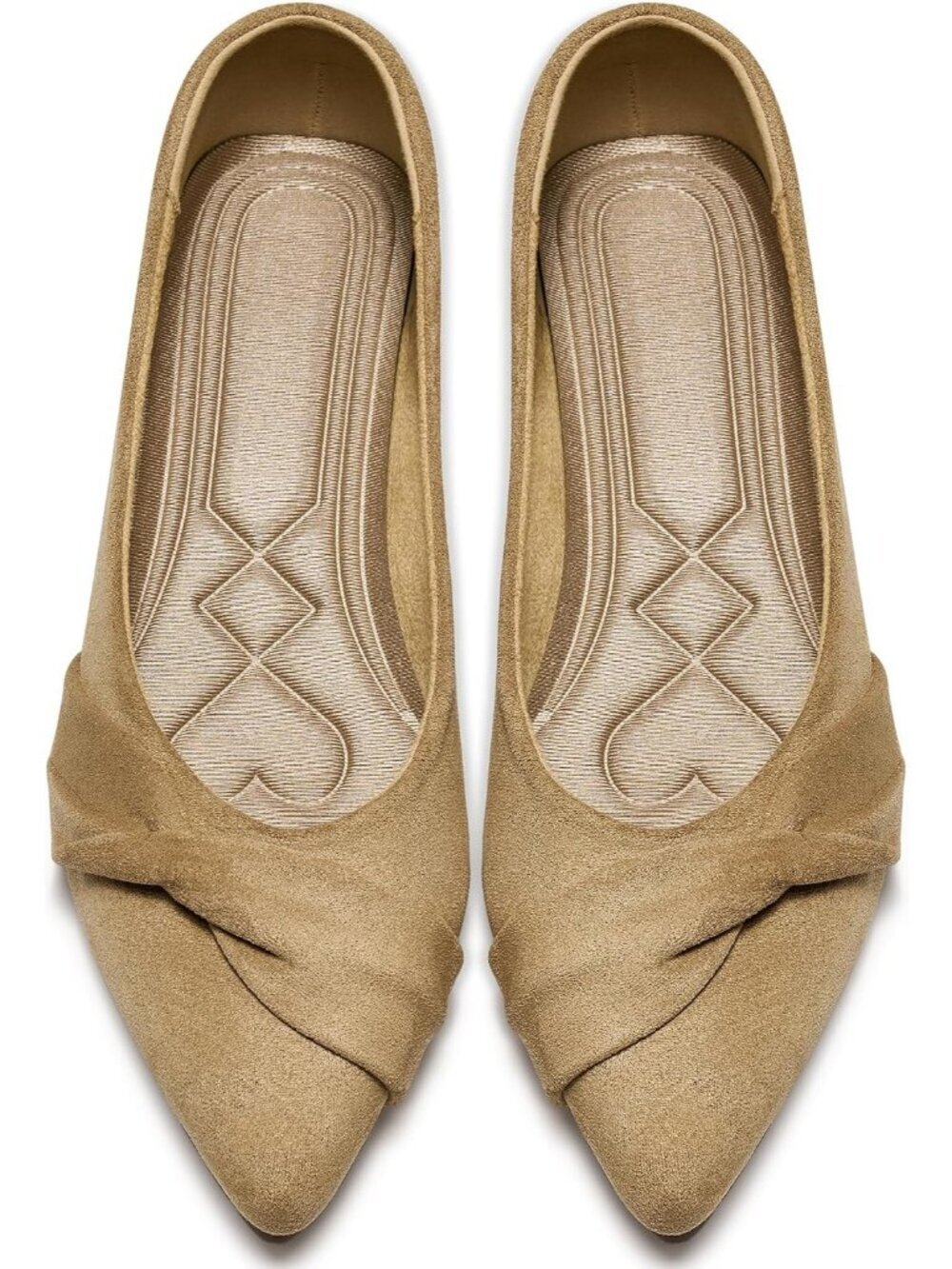 Women's Wheat Rubber Suede Elegant Bow Knot Pointed Toe Flat Comfortable Shoes